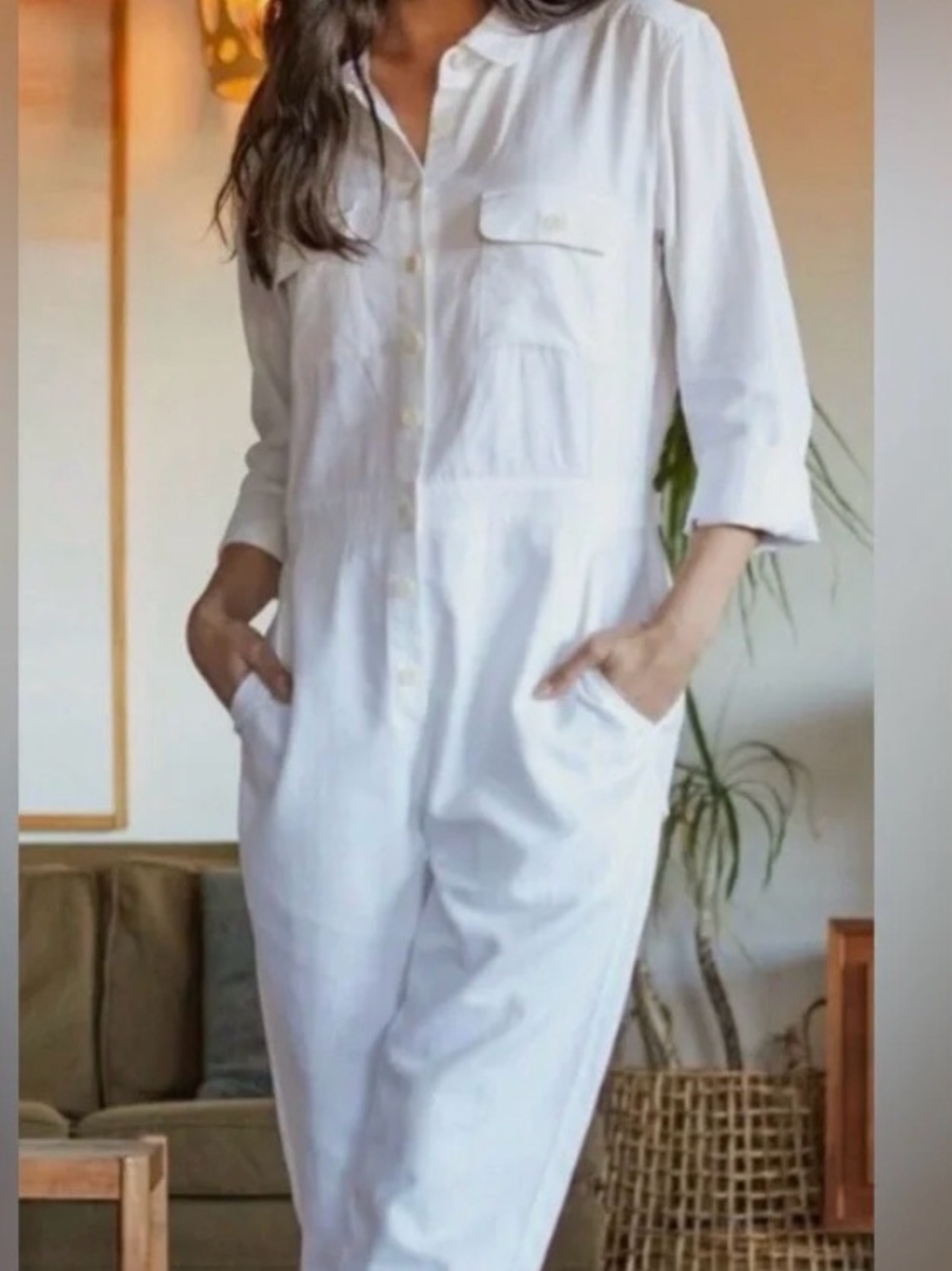 Women's Long Sleeve Corduroy Button-Front Utility Jumpsuit